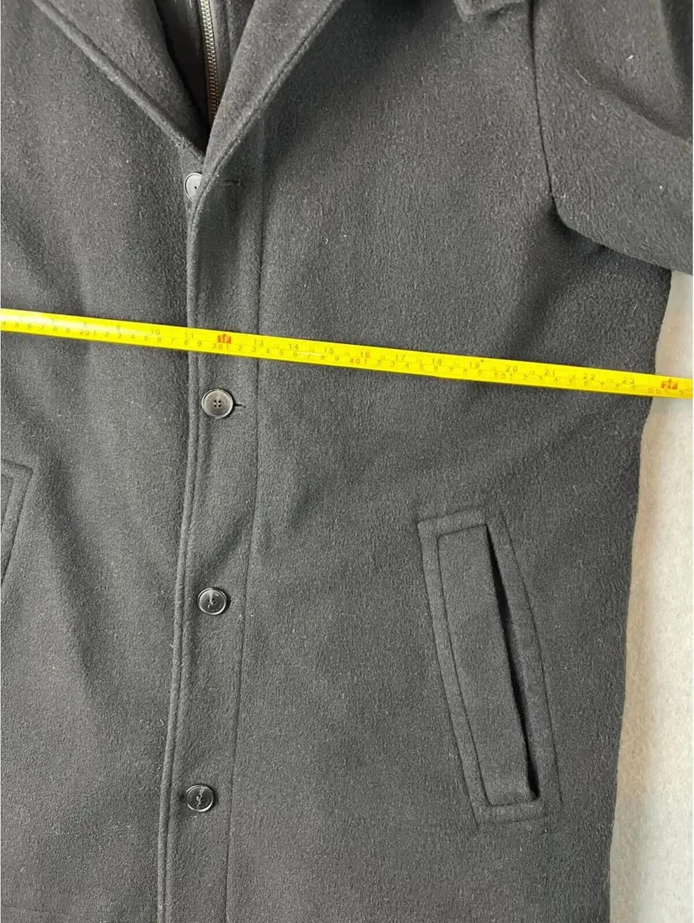 Calvin Klein Mens Stadium Wool Coat Size L Mid Length Full Zip Mock Neck Black